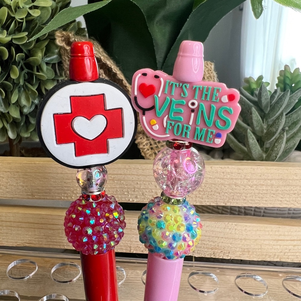 Beadable pens pink and red healthcare designs